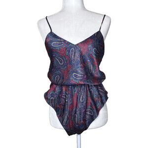 Vintage Laura Adams Satin Paisley Print 90s Lingerie Teddy Romper Small